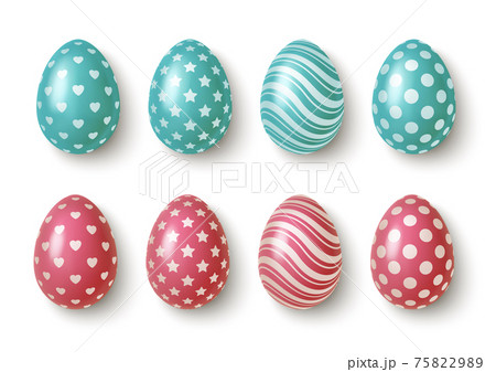 Realistic pink and blue easter eggs with geometric ornaments. Vector Realistic pink and blue easter eggs with geometric ornaments. Vector 75822989