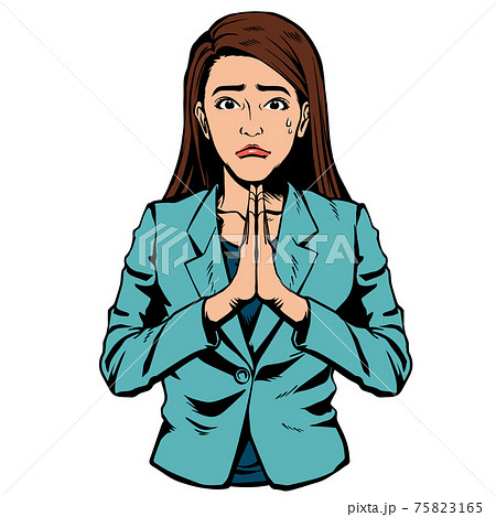 アメコミ風日本人女性 ビジネス女性 ポーズ 謝罪のイラスト素材