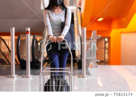 Asian women wearing face mask and standing in the mall during virus pandemic Asian women wearing face mask and standing in the mall during virus pandemic 75823174