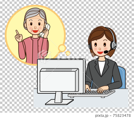 電話で質問を受ける女性オペレーターのイラスト素材