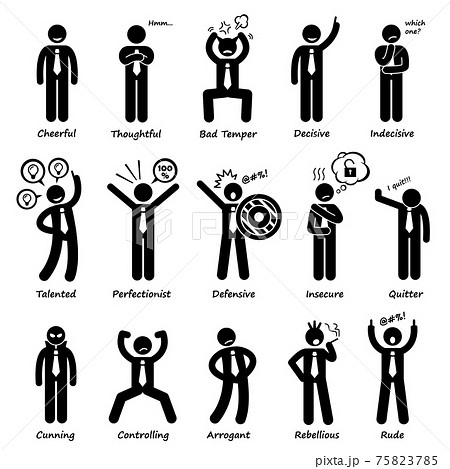 Businessman Attitude Personalities Characters Stick Figure Pictogram Icons. Businessman Attitude Personalities Characters Stick Figure Pictogram Icons. 75823785