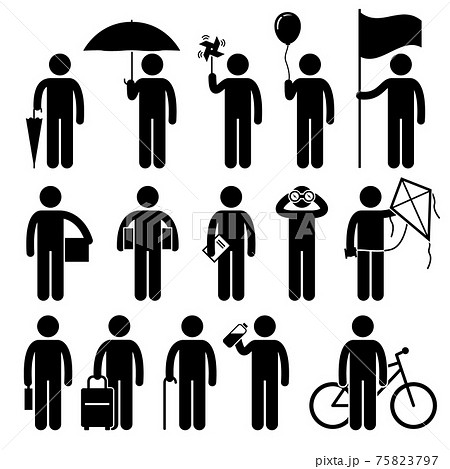 Man with Random Objects Stick Figure Pictogram Icons. Man with Random Objects Stick Figure Pictogram Icons. 75823797