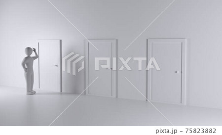 One thinking person and three closed door. One thinking person and three closed door. 75823882