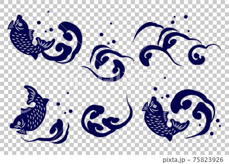 水墨畫風格海嘯和鯛矢量插圖素材集 水墨畫風格海嘯和鯛矢量插圖素材集 75823926