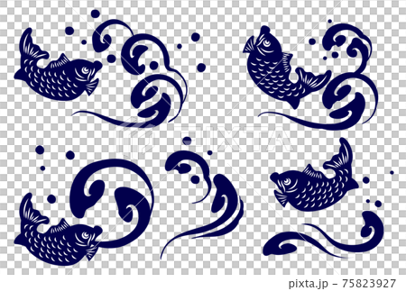 水墨畫風格海嘯和鯛矢量插圖素材集 水墨畫風格海嘯和鯛矢量插圖素材集 75823927