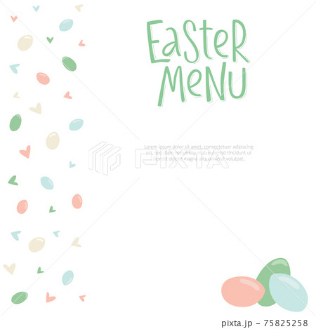 Happy Easter menu - minimalistic style with lettering sign and frame. Vector stock illustration isolated on white background for restaurant, kids menu, template for invitation. Happy Easter menu - minimalistic style with lettering sign and frame. Vector stock illustration isolated on white background for restaurant, kids menu, template for invitation. 75825258