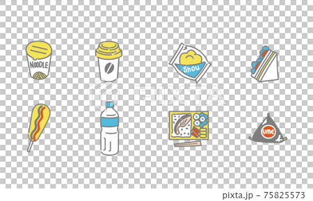 Illustration set of foods and drinks handled at convenience stores and supermarkets Illustration set of foods and drinks handled at convenience stores and supermarkets 75825573