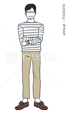 笑顔で腕をくんだ男性のイラストのイラスト素材