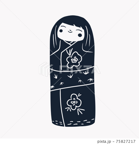 Japan wood dolls Kokeshi vector illustration linocut 75827217