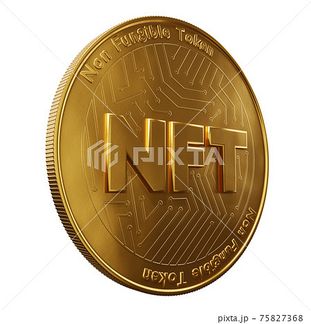 Nft - non fungible token concept. 3d render - Coin with inscription NFT Nft - non fungible token concept. 3d render - Coin with inscription NFT 75827368