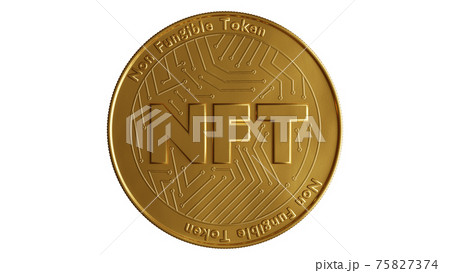 Nft - non fungible token concept. 3d render - Coin with inscription NFT Nft - non fungible token concept. 3d render - Coin with inscription NFT 75827374