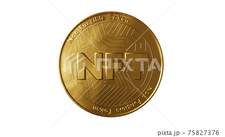Nft - non fungible token concept. 3d render - Coin with inscription NFT Nft - non fungible token concept. 3d render - Coin with inscription NFT 75827376