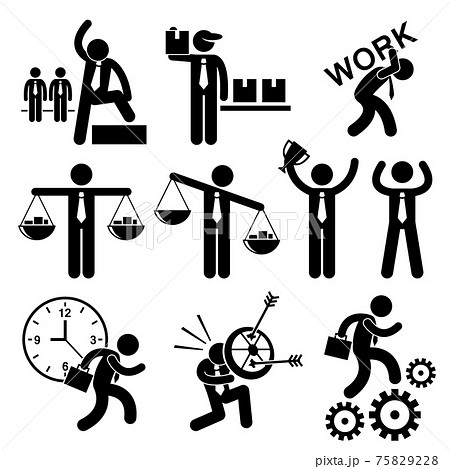 Business People Businessman Concept Stick Figure Pictogram Icon Cliparts. A set of human stick figure representing the concept of business and businessman. Business People Businessman Concept Stick Figure Pictogram Icon Cliparts. A set of human stick figure representing the concept of business and businessman. 75829228