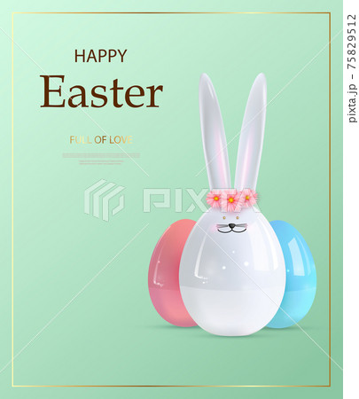 Happy easter. Design Rabbit with eggs. Festive spring 3d composition. Realistic stage, catwalk, festive studio. Minimal background. Modern creative template.Vector illustration 75829512