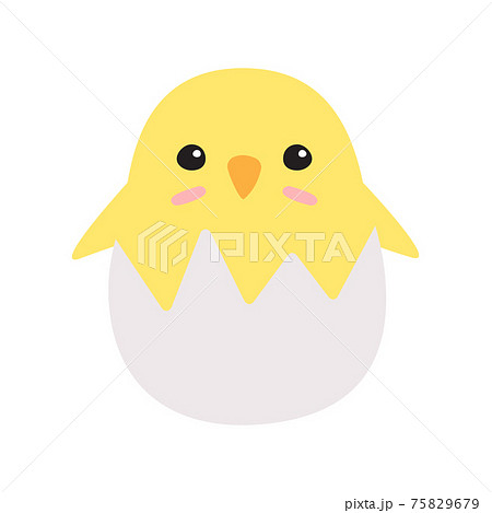 Vector Flat Doodle Colored Chick In Egg Shellのイラスト素材