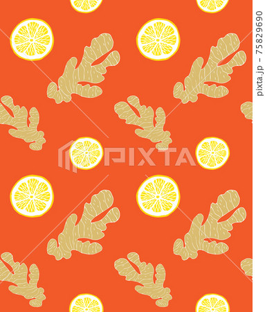Vector seamless pattern of ginger and lemon 75829690