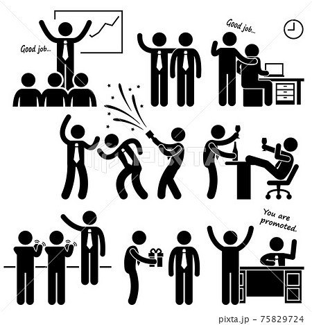 Happy Boss Rewarding Employee Stick Figure のイラスト素材