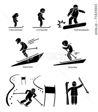 Skiers Ski Skiing People Age Category Division Stick Figure Pictogram Icon Skiers Ski Skiing People Age Category Division Stick Figure Pictogram Icon 75829903
