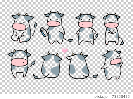 手書き かわいい 牛 イラストのイラスト素材