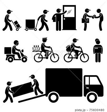 Delivery Man Postman Courier Post Stick Figure Pictogram Icon. A set of pictogram representing various type of delivery man and courier services. Delivery Man Postman Courier Post Stick Figure Pictogram Icon. A set of pictogram representing various type of delivery man and courier services. 75830480