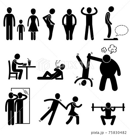 Thin Slim Skinny Weak Man Stick Figure Pictogram Icon. A set of pictogram representing thin and skinny man. Thin Slim Skinny Weak Man Stick Figure Pictogram Icon. A set of pictogram representing thin and skinny man. 75830482
