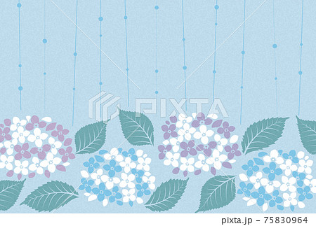 紫陽花と雨で表現した梅雨のイメージ素材のイラスト素材