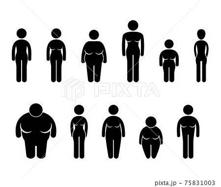 Woman Body Figure Size Icon Symbol Sign Pictogram. A set of pictograms representing woman body sizes in pictogram. 75831003