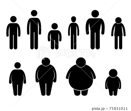 Man Body Figure Size Icon Symbol Sign Pictogram. A set of pictograms representing man body sizes in pictogram. Man Body Figure Size Icon Symbol Sign Pictogram. A set of pictograms representing man body sizes in pictogram. 75831011