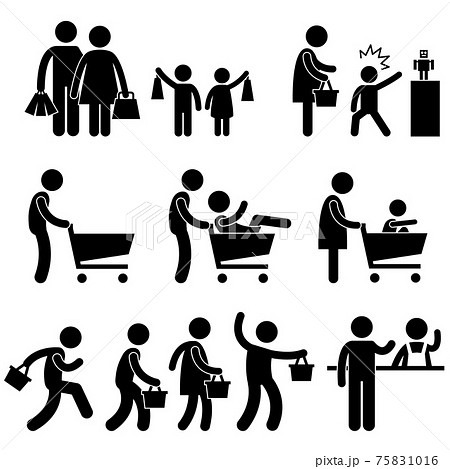 Family Shopping Shopper Sales Promotion Icon Symbol Sign Pictogram. A set of pictogram representing family at shopping. Family Shopping Shopper Sales Promotion Icon Symbol Sign Pictogram. A set of pictogram representing family at shopping. 75831016
