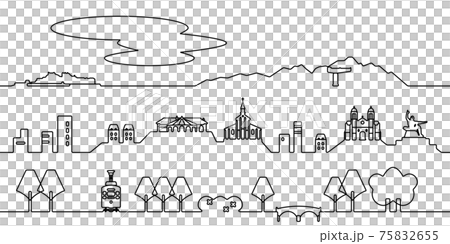 Nagasaki cityscape monochrome line art 75832655