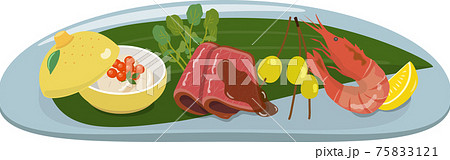 和食　先付け　海老　ローストビーフ 75833121