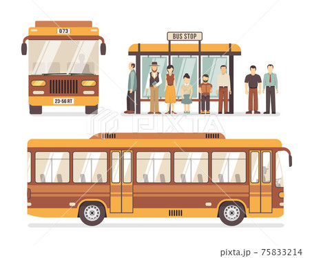 City Bus Stop Flat Iconsのイラスト素材