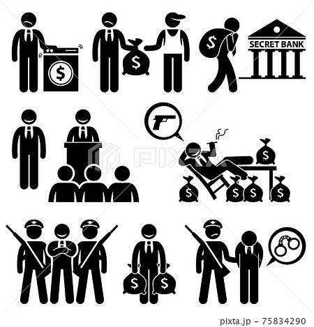 Dirty Money Laundering Illegal Activity Politic Crime Stick Figure Pictogram Icons. Human pictogram concept showing politician laundering money and other illegal activities for dirty money. Dirty Money Laundering Illegal Activity Politic Crime Stick Figure Pictogram Icons. Human pictogram concept showing politician laundering money and other illegal activities for dirty money. 75834290