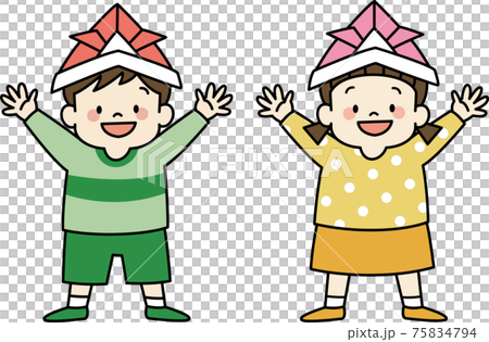 兒童節（男孩和女孩戴頭盔） 75834794