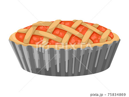 Filled fruit pie, fresh baked goods, homemade. Vector isolated illustration on white background 75834869