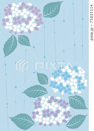 紫陽花と雨で表現した梅雨のイメージ素材のイラスト素材