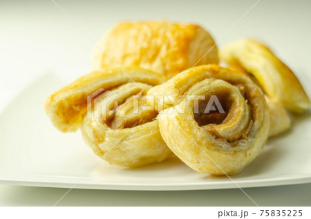 Set of various traditional pastry sweet mini Danish on the plate 75835225