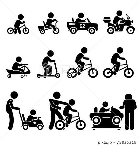 Small Children Riding Toy Vehicles And Bicycle のイラスト素材