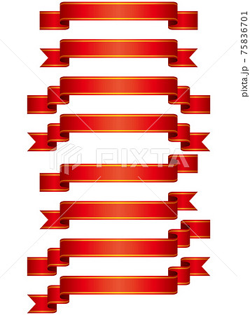 光沢のあるリボンラベル8種セット（赤）のイラスト素材 [75836701] - PIXTA