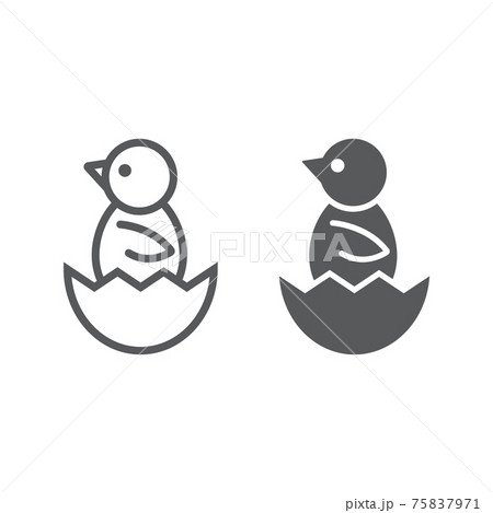Chick peeking out of egg line and glyph icon, easter and animal, chick in cracked egg sign, vector graphics, a linear pattern on a white background. Chick peeking out of egg line and glyph icon, easter and animal, chick in cracked egg sign, vector graphics, a linear pattern on a white background. 75837971