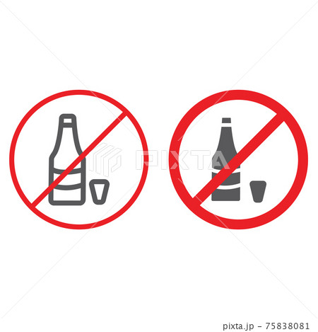 No alcohol line and glyph icon, prohibited and ban, no drink sign, vector graphics, a linear pattern on a white background. No alcohol line and glyph icon, prohibited and ban, no drink sign, vector graphics, a linear pattern on a white background. 75838081