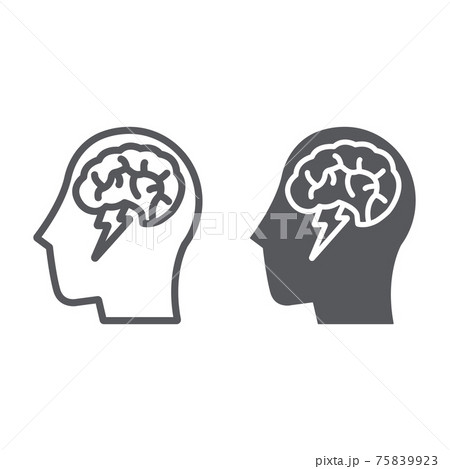 Brainstorm line and glyph icon, creative and idea, brain and thunder sign, vector graphics, a linear pattern on a white background. Brainstorm line and glyph icon, creative and idea, brain and thunder sign, vector graphics, a linear pattern on a white background. 75839923