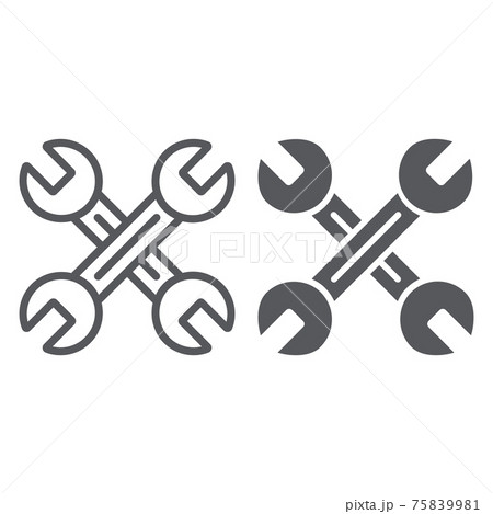 Key mechanic line and glyph icon, auto and tool, crossed wrenches sign, vector graphics, a linear pattern on a white background. 75839981