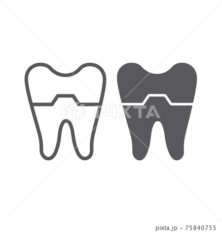 Damaged tooth line and glyph icon, dentist and dental, cracked tooth sign, vector graphics, a linear pattern on a white background. 75840755