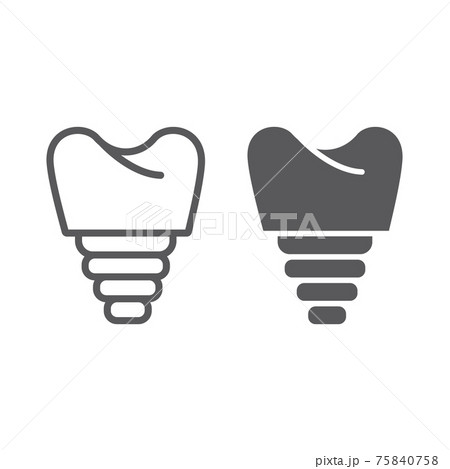 Dental implant line and glyph icon, teeth and dentistry, implant tooth sign, vector graphics, a linear pattern on a white background. 75840758