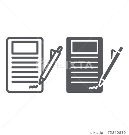 Signing contract line and glyph icon, paper and agreement, document sign, vector graphics, a linear pattern on a white background. Signing contract line and glyph icon, paper and agreement, document sign, vector graphics, a linear pattern on a white background. 75840830