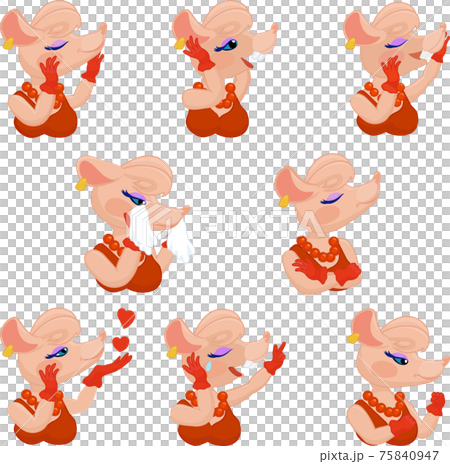 Pink glamor rat lady or mouse set of smiles different emotions Pink glamor rat lady or mouse set of smiles different emotions 75840947