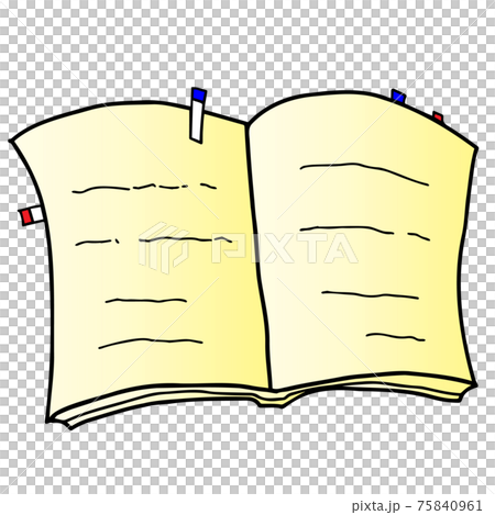 付箋を貼った勉強ノートのイラスト 黒ライン のイラスト素材