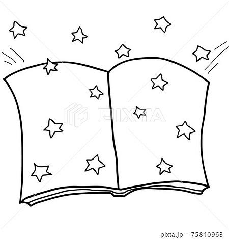 アイディアが詰まったキラキラ星の本のイラスト 線画のイラスト素材 アイディアが詰まったキラキラ星の本のイラスト 線画のイラスト素材