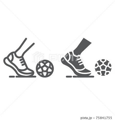 Kickball line and glyph icon, football and play, foot with ball sign, vector graphics, a linear pattern on a white background. 75841755